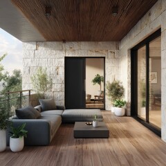 Modern balcony with lounge and plants
