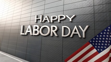 Obraz premium Happy labor day text with american flag detail on a textured wall