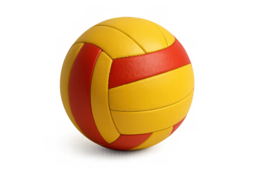 Classic yellow and red volleyball ball isolated on transparent background, ready for game action