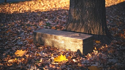 Obraz premium Autumnal park bench under a tree