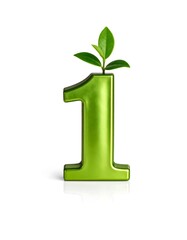 Green number one with plant