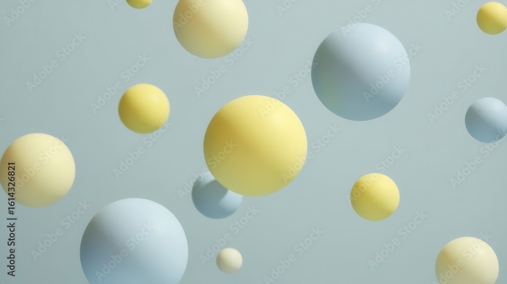 Poster floating spheres of pastel hues create a playful and ethereal visual texture