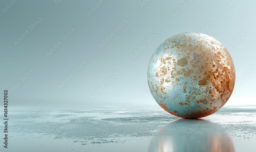 Poster textured sphere on reflective surface abstract rendered background element