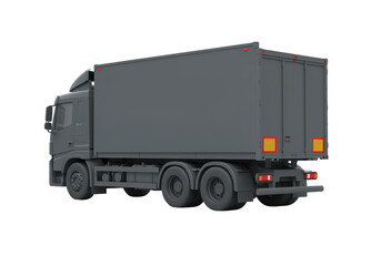 A gray delivery truck is captured from a rear threequarters perspective, isolated on transparent background, showcasing its cargo capacity and transportation capabilities