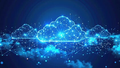 A vibrant illustration depicting cloud computing, featuring interconnected clouds, digital devices, and data streams, symbolizing technology and connectivity.