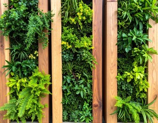 A rustic wooden fence adorned with vibrant green climbing plants, showcasing delicate leaves and colorful flowers, creating a charming garden backdrop.