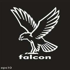 create a black and white silhouette of a falcon on a black background