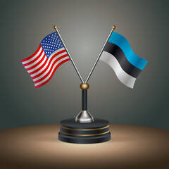 United States (USA) relations and Estonia table flag with gradient color background
