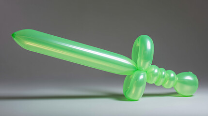 A glowing sword balloon in translucent neon green latex