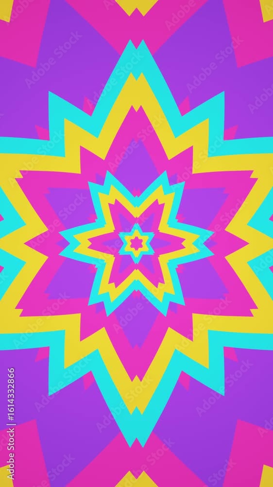 Wall mural psychedelic striped concentric star shapes expanding background loop