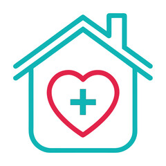 Fototapeta premium Teal Home Outline with Red Heart and Plus Sign Symbol Design