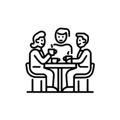 People sitting at a table with cups in a cafe or restaurant in a line art style illustration design