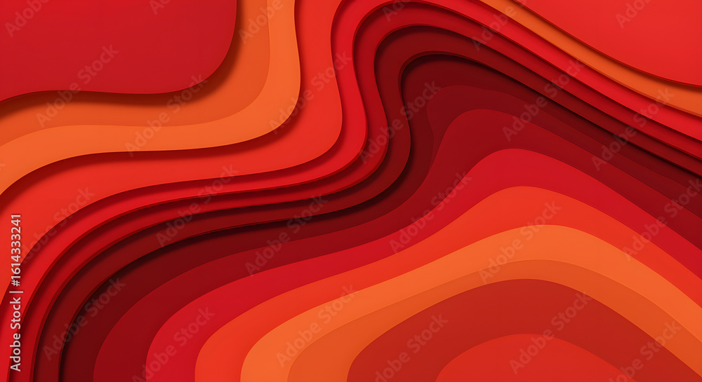 Aufkleber abstract red and orange layered waves, undulating pattern, dynamic curves, paper-like texture.