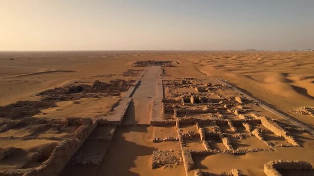 An aerial view captures the ancient ruins of kerma, a testament to the rich history and civilization of nubia in the vast expanse of the sudanese sahara desert
