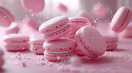 Obraz premium Pink macarons in motion