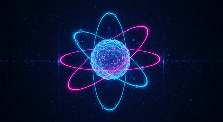 Atomic structure. Stylized image of an atom in neon tones.
