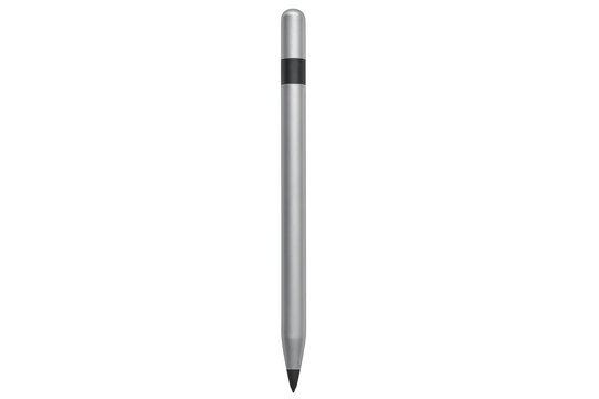 Silver stylus pen with black stripe detail, isolated on transparent background, ready for graphic design projects