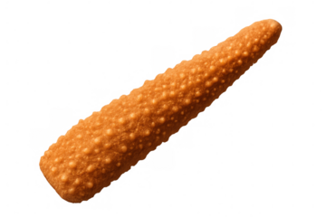 Crispy golden-brown breaded mozzarella stick isolated, presenting melted cheese interior against transparent backdrop