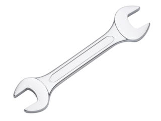 Shiny silver open end wrench, suitable for construction, automotive, and DIY maintenance projects, isolated on a white background.