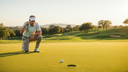 Golfer Kneeling on the Green