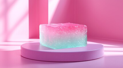 Pink and Teal Block on a Platform