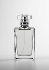 Elegant Modern Perfume Bottle Mockup: Clear Glass, Silver Cap, Clean Studio Shot