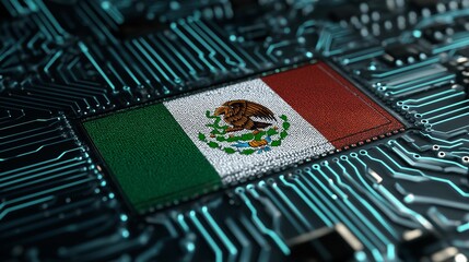Mexico technology concept flag on circuit board for global tech growth