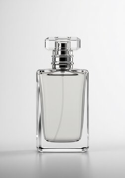 Elegant Modern Perfume Bottle Mockup: Clear Glass, Silver Cap, Clean Studio Shot