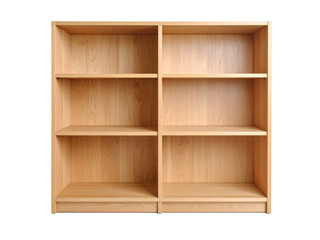 Bright oak wooden bookcase with six empty shelves. Suitable for interior design, furniture catalogs, home decor articles. Add warmth and sophistication to any room setting with this bookcase.