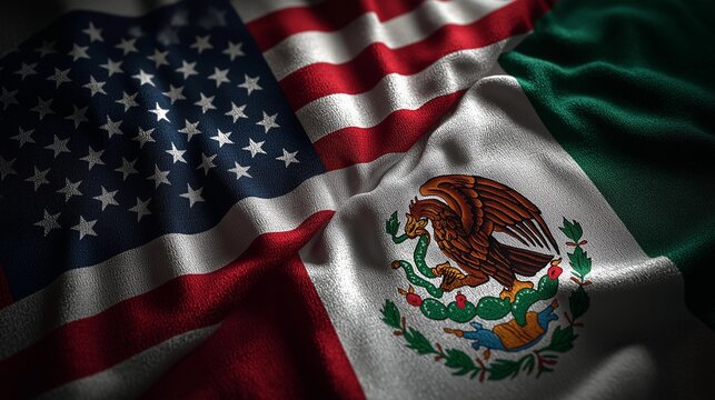 United states and mexico flags waving together for trade and relations