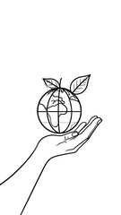 Hand holding Earth globe with leaves