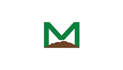 Green M logo with brown mound