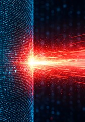 Digital Data Stream Explosion: Abstract Red and Blue Code Burst, Futuristic Technology Background