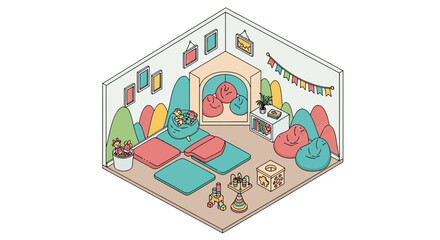 Fototapeta premium Playroom interior with beanbags and toys for kids