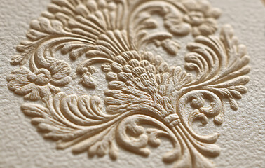Beige Ornate Floral Relief Pattern Texture Design
