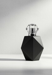 Elegant Black Geometric Perfume Bottle Mockup: Minimalist, Luxury Fragrance Product Presentation