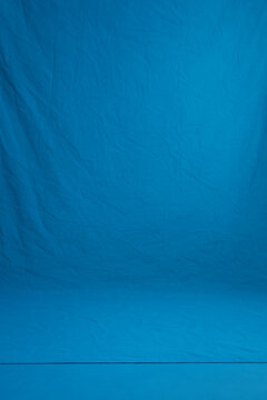 background studio blue fabric with wrinkles