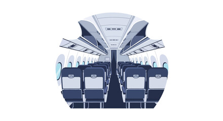 Empty airplane cabin interior illustration: Ready for takeoff and new travel adventures