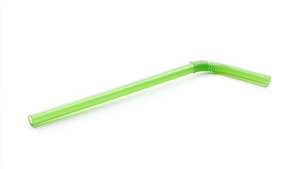Close up green plastic drinking straw on white background