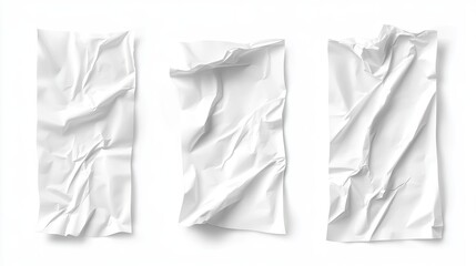 Blank white crumpled and creased paper on white background