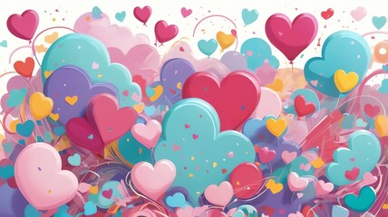 Heart Balloons Floating Amidst Pastel Confetti Celebrating Love and Affection