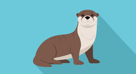 Fototapeta premium Adorable Cartoon Otter Illustration on Pastel Blue Background, Perfect for Children's Content and Educational Materials