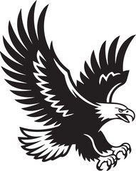 Swooping Eagle Vector – Black and White Flying Silhouette with Spread Wings