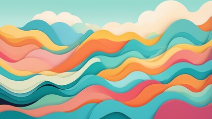 Abstract Colorful Paper Cut Landscape with Sky and Clouds Illustration