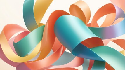 Colorful Abstract Ribbons Flowing with Pastel Tones on Cream Background
