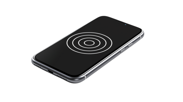 Sleek smartphone showcasing a modern design with a concentric pattern for technology concepts isolated on white or transparent png.