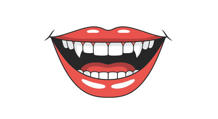 Naklejka premium Cartoon Vampire Mouth with Sharp Fangs and Red Lips Halloween Theme Vector Illustration Isolated on White Background