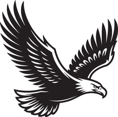 Swooping Eagle Vector – Black and White Flying Silhouette with Spread Wings