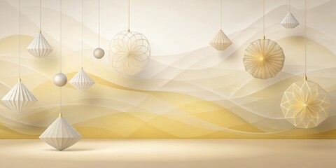 Elegant Cream and Gold Ornate Hanging Decorations in a Minimalist Room Setting