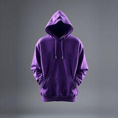 front view of a blank purple hoodie mockup isolated on gray background